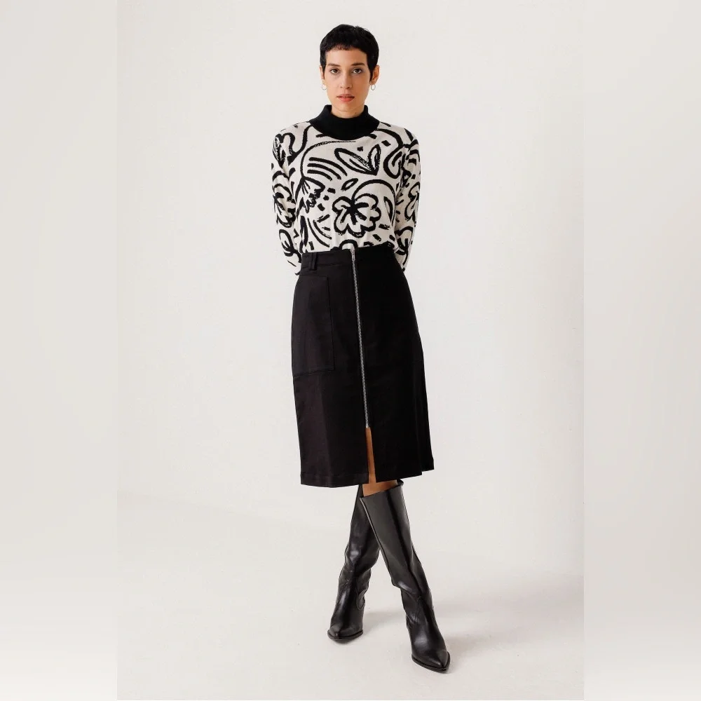 SKFK Aldaia Black Zipper Organic Cotton Skirt | EU 38 US 6